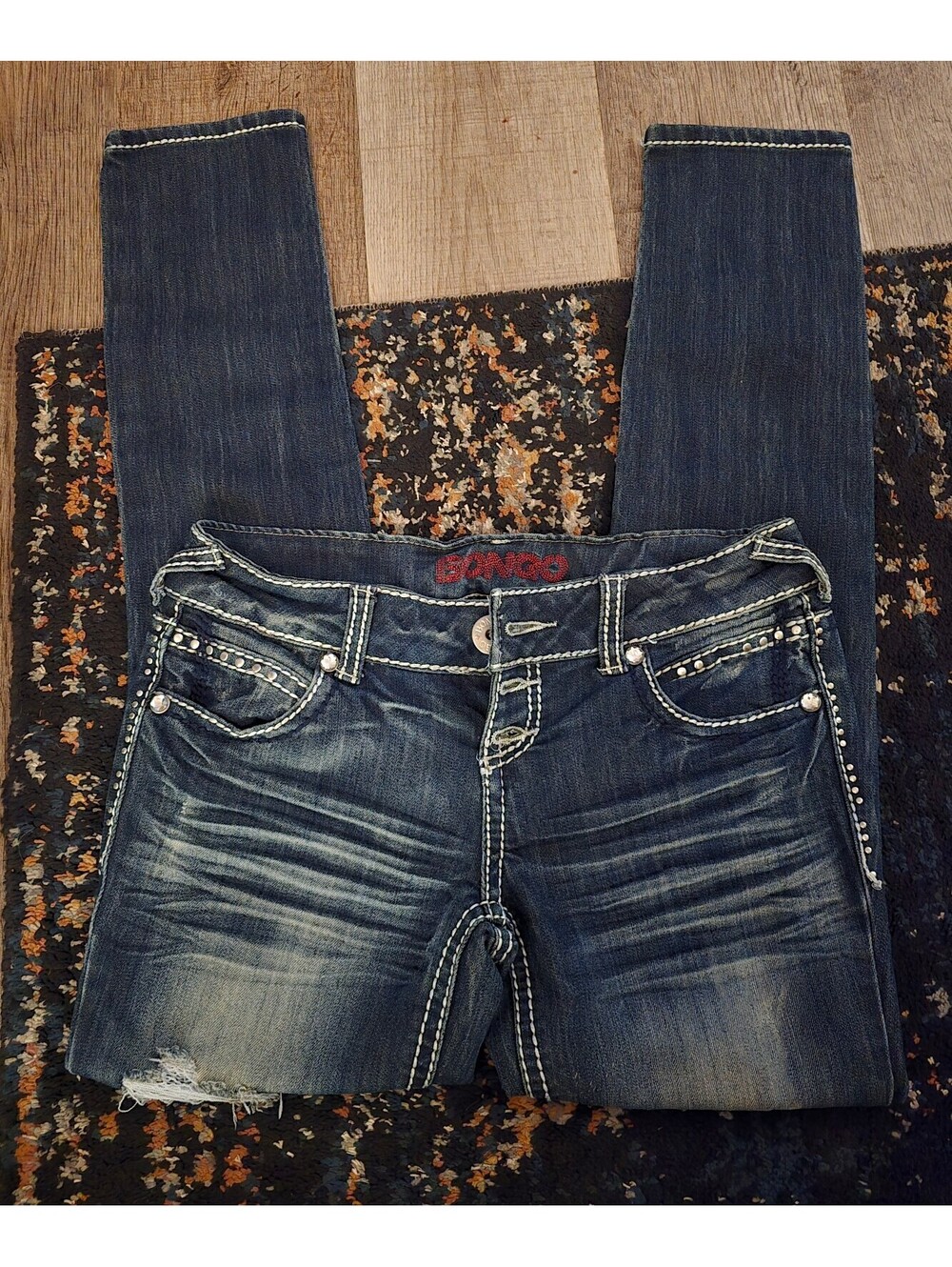 Vintage Y2K Bongo Low Rise Distressed Embellished Jeans Thick Stitch